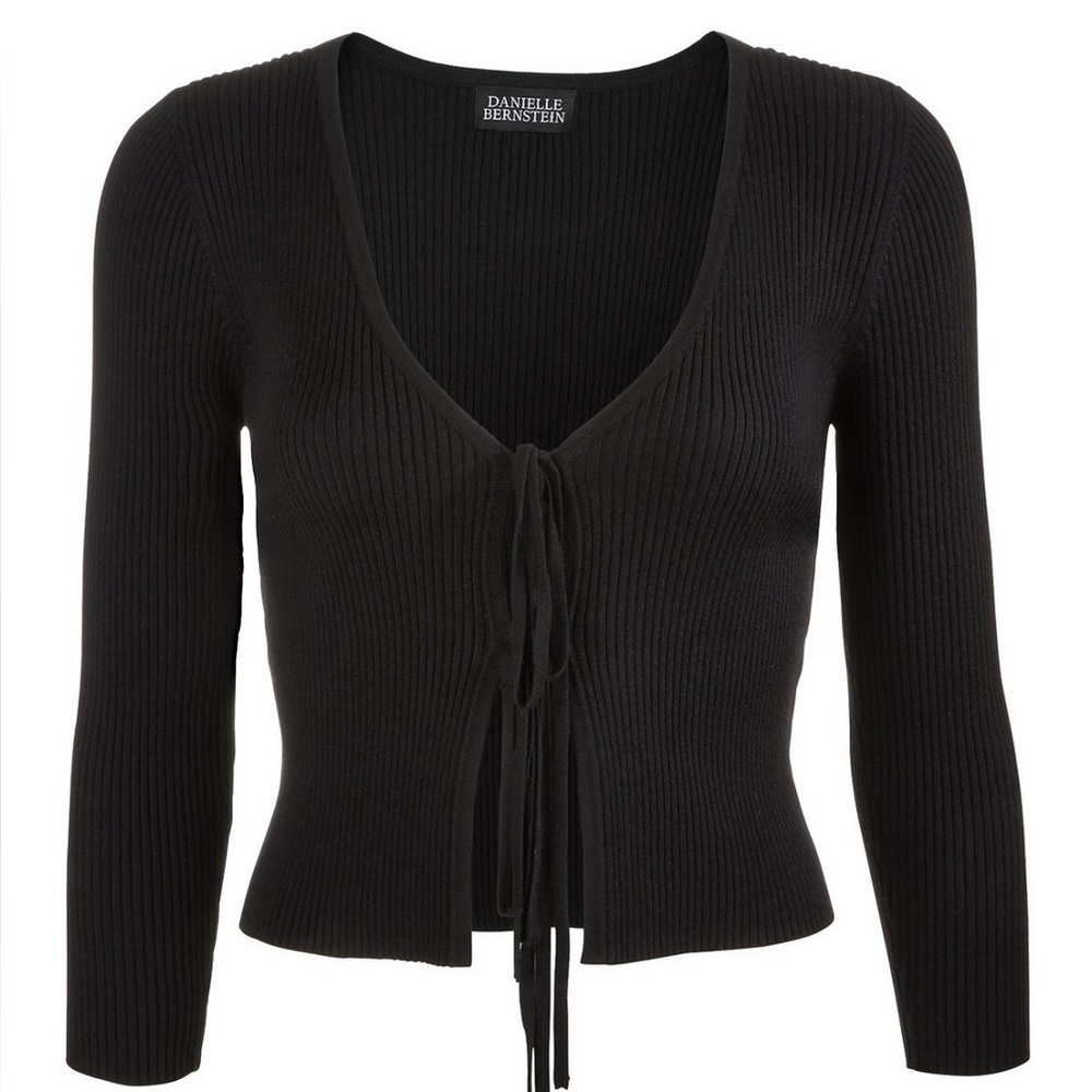 Danielle Bernstein Women's 3/4 Sleeve Open Cardigan Top Black